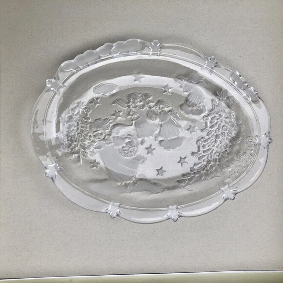 Glass Oval Plate Angels Christmas Decoration 9.5"x7" (snack Plate) - Picture 1 of 3